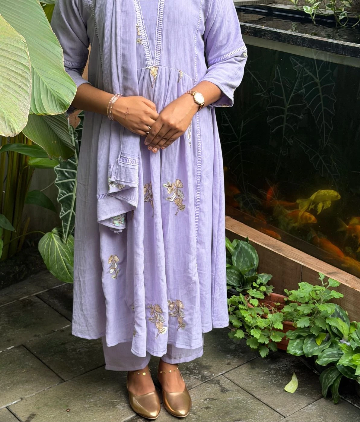 Premium Lavender Floral Embroidered Anarkali Set 7