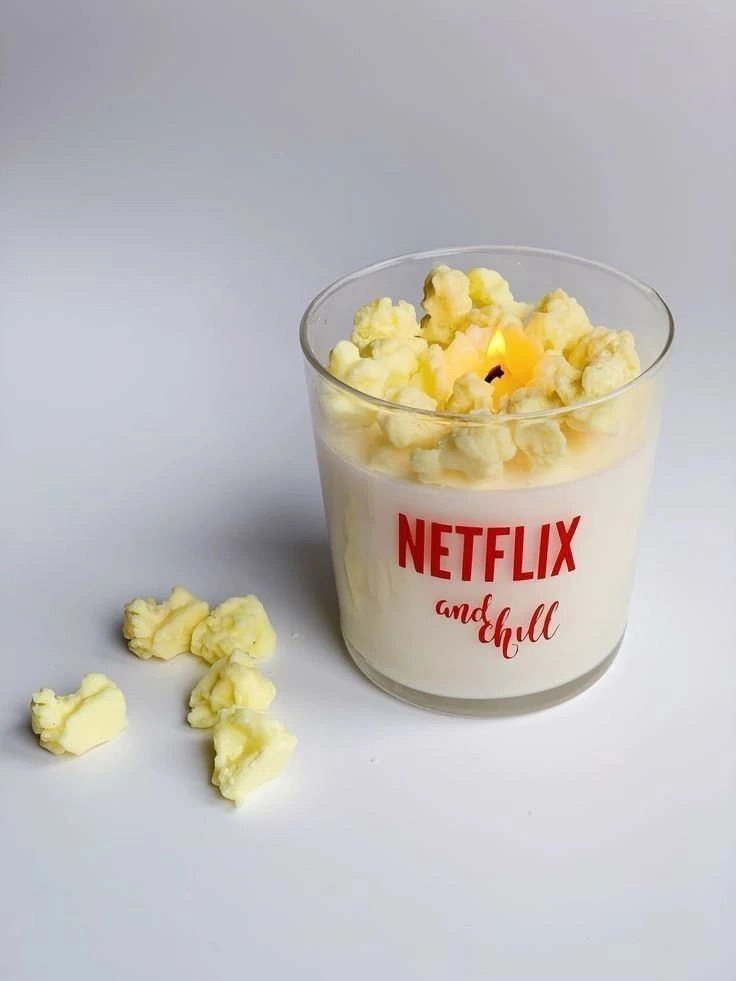 Netflix and chill popcorn shots scented candle
