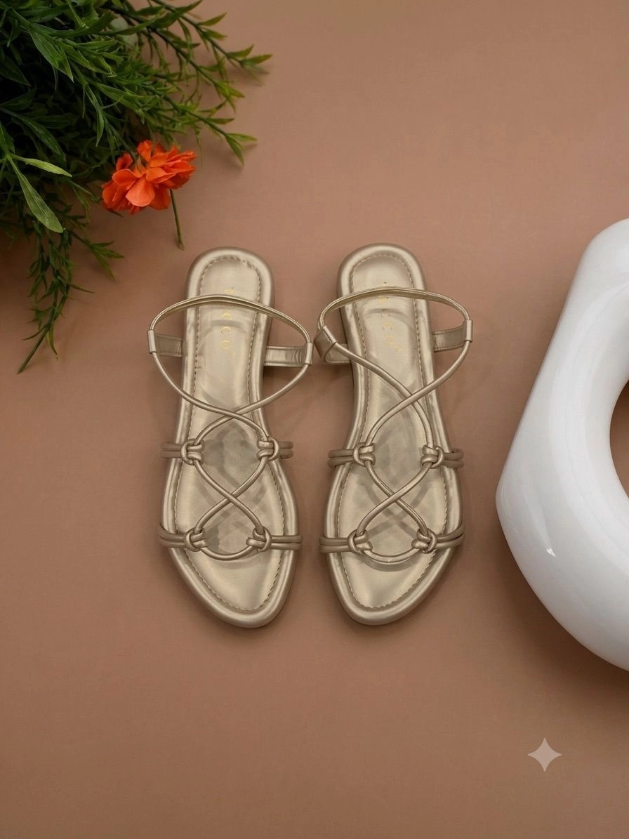Cross-Strap Knotted Flat Sandals