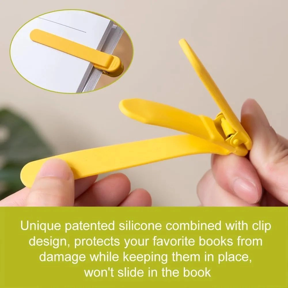 3Pcs Automatic Bookmark, Silicone Smart Book Marks,Cute Unique Book Markers Bookmark Clip Reading Accessories Gifts for Book Lovers (1 Yellow+1 Red+1 Blue) 6