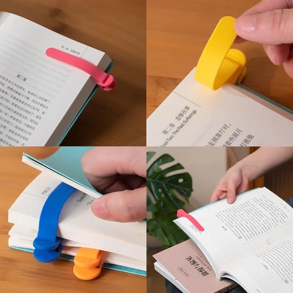 3Pcs Automatic Bookmark, Silicone Smart Book Marks,Cute Unique Book Markers Bookmark Clip Reading Accessories Gifts for Book Lovers (1 Yellow+1 Red+1 Blue) 7