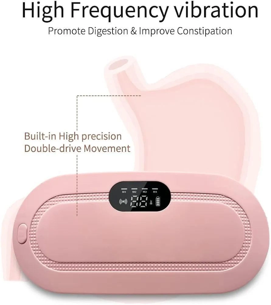 Portable Cordless Heating Pad for Menstrual Cramps Relief for Women | Rechargeable Period Pain Relief Belt | 3 Heat Levels & 4 Massage Modes | Belly & Back Warmer (Pink)