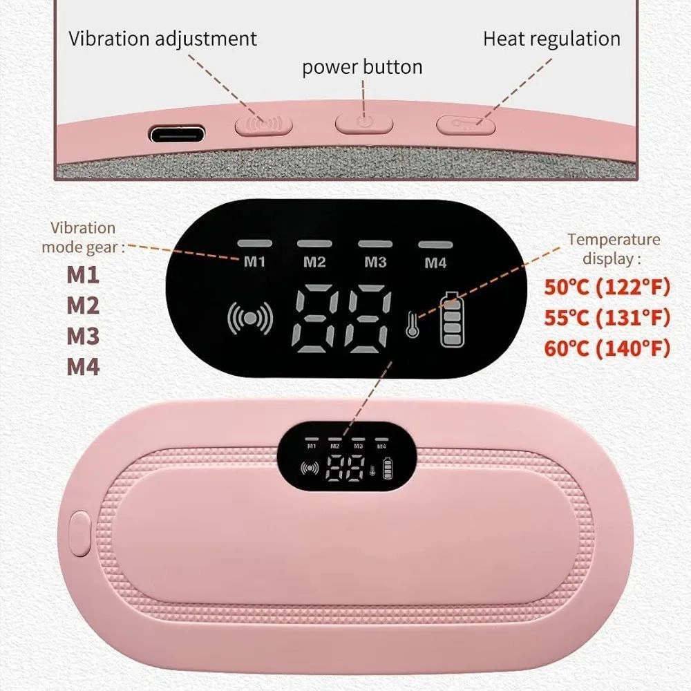 Portable Cordless Heating Pad for Menstrual Cramps Relief for Women | Rechargeable Period Pain Relief Belt | 3 Heat Levels & 4 Massage Modes | Belly & Back Warmer (Pink)