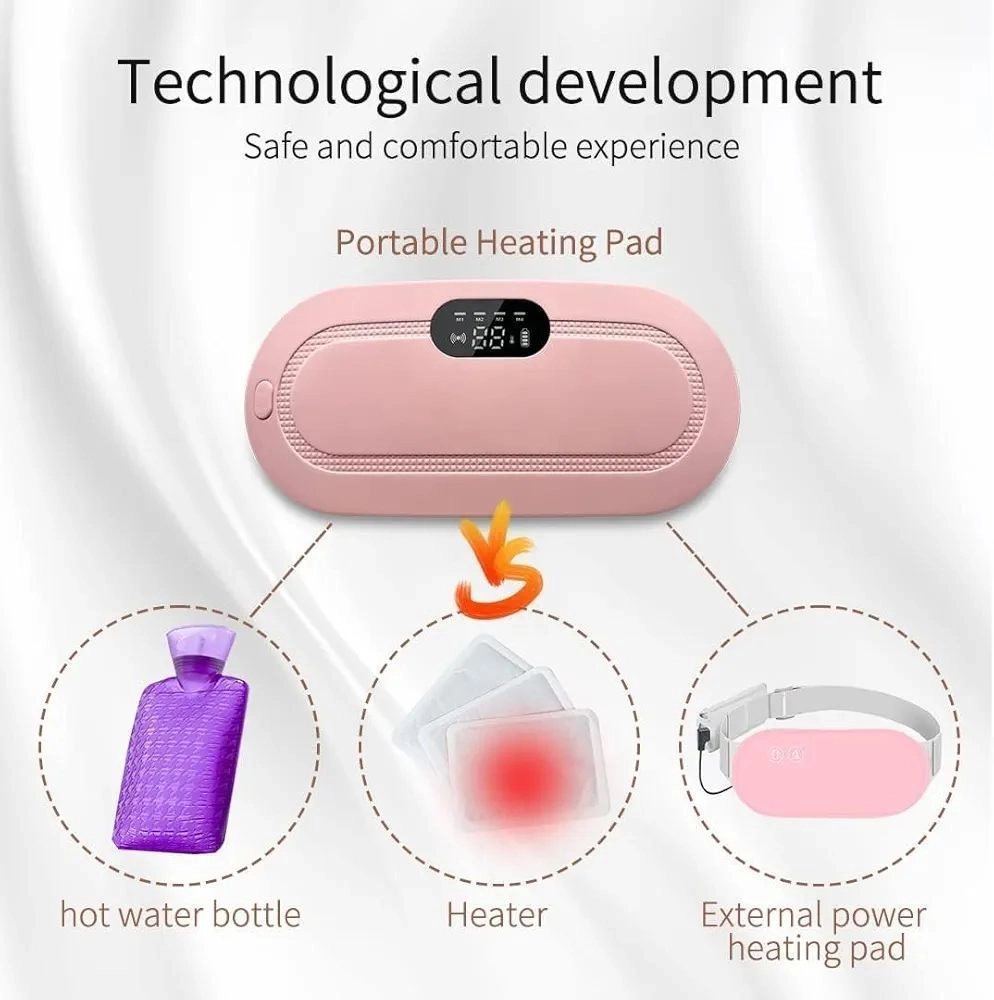 Portable Cordless Heating Pad for Menstrual Cramps Relief for Women | Rechargeable Period Pain Relief Belt | 3 Heat Levels & 4 Massage Modes | Belly & Back Warmer (Pink) 5