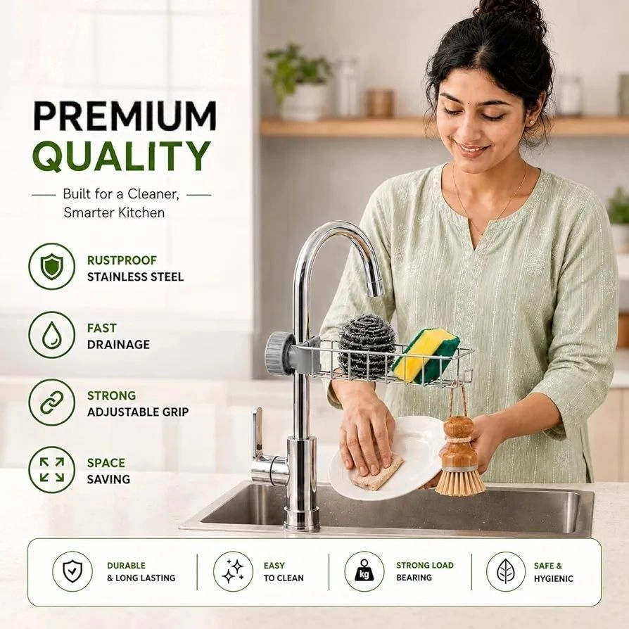 Adjusting Multifunctional Stainless Steel Caddy Over Sink Clamp 2