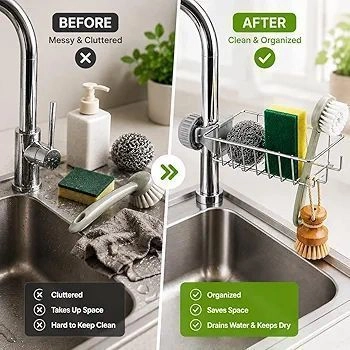 Adjusting Multifunctional Stainless Steel Caddy Over Sink Clamp 3