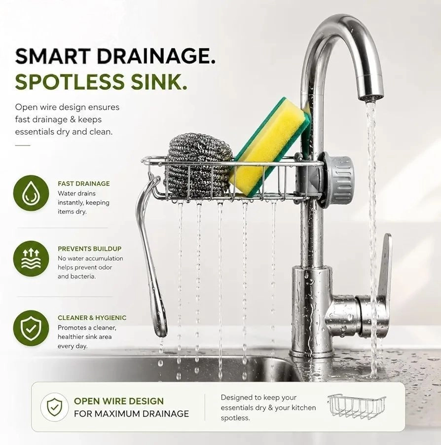 Adjusting Multifunctional Stainless Steel Caddy Over Sink Clamp 4
