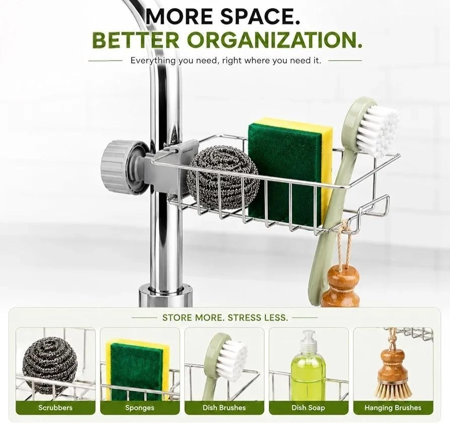 Adjusting Multifunctional Stainless Steel Caddy Over Sink Clamp 5