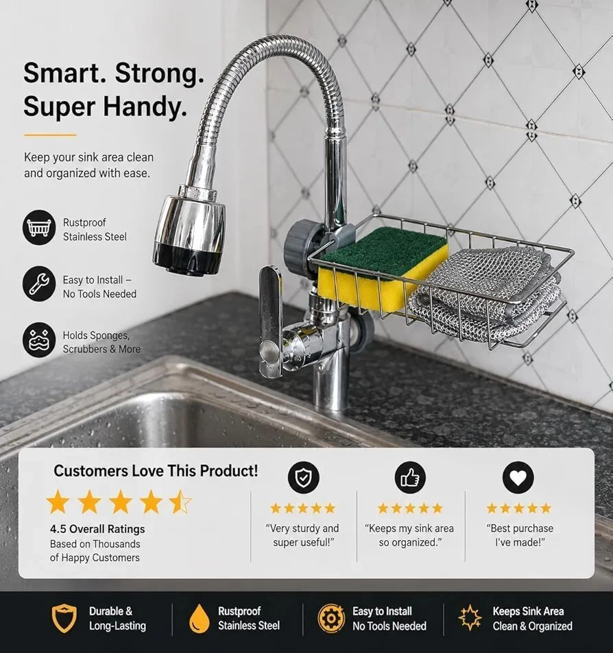 Adjusting Multifunctional Stainless Steel Caddy Over Sink Clamp 8