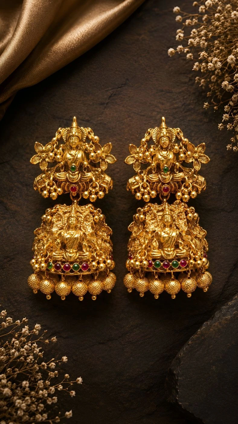 Vaibhavalakshmi – Kerala Heritage Temple Jhumka Earrings 3
