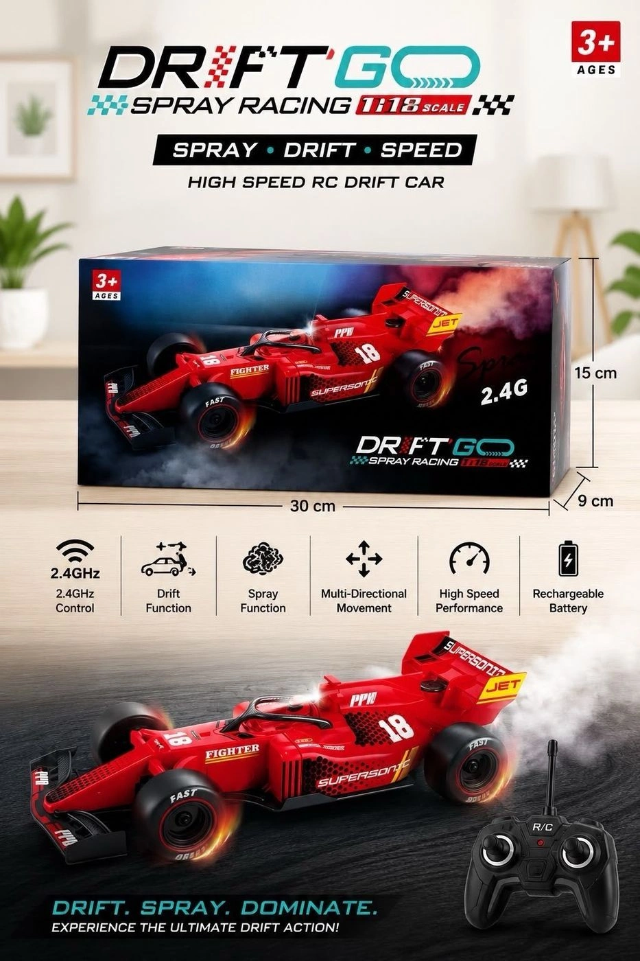 *_🏎️ DRIFT GO RC Spray Racing Car 🚗💨_*