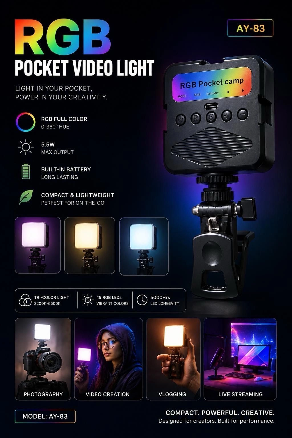 RGB POCKET VIDEO LIGHT💡🔥