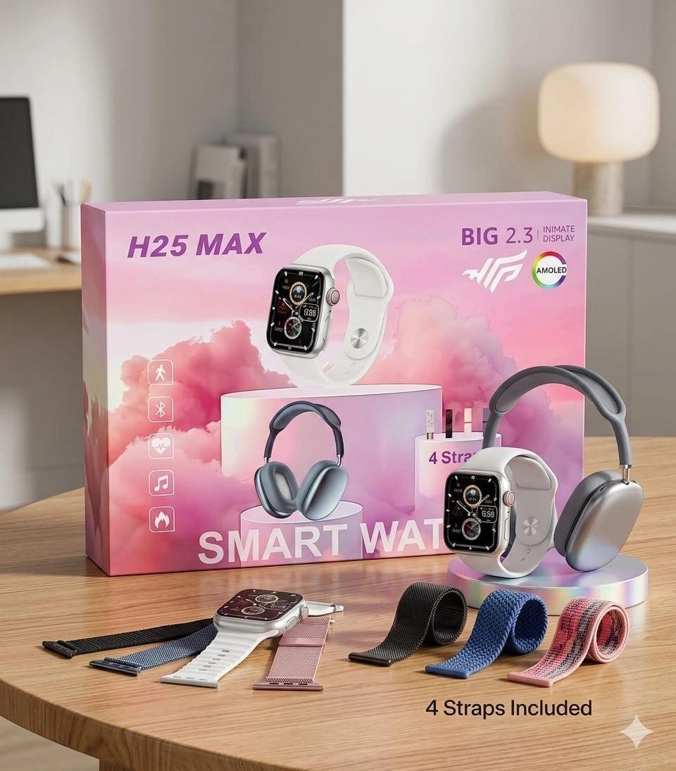 H25 max smart watch 4in onecombo 🔥🔥⌚️⌚️ including headphone& straps##