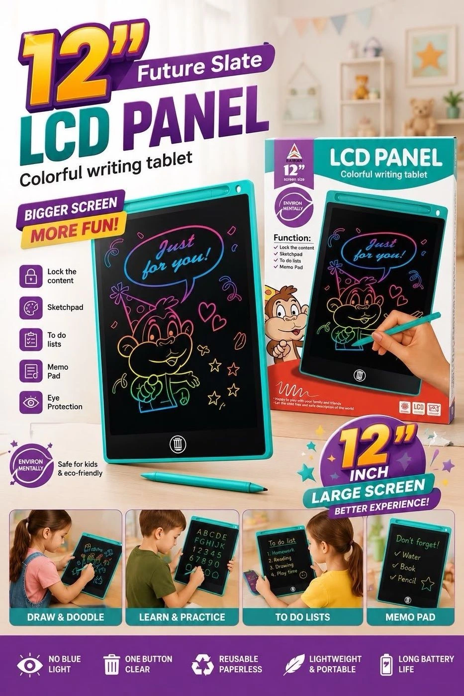 *_✍️🎨 12” Future Slate – LCD Writing Tablet 🌈_*