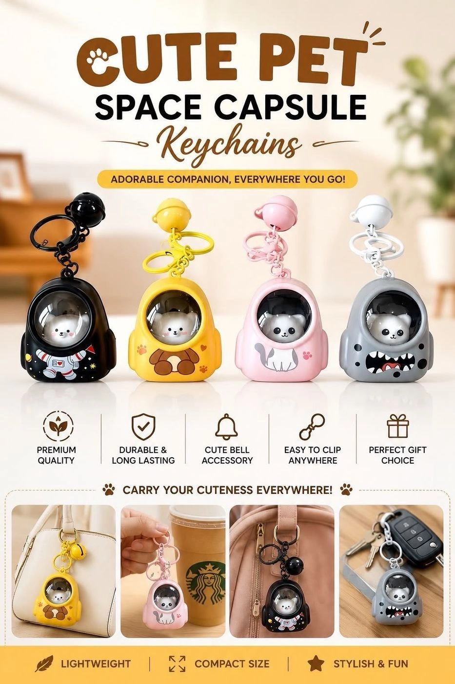 🐻 Cute Pet Space Capsule Bubble Keychains ✨