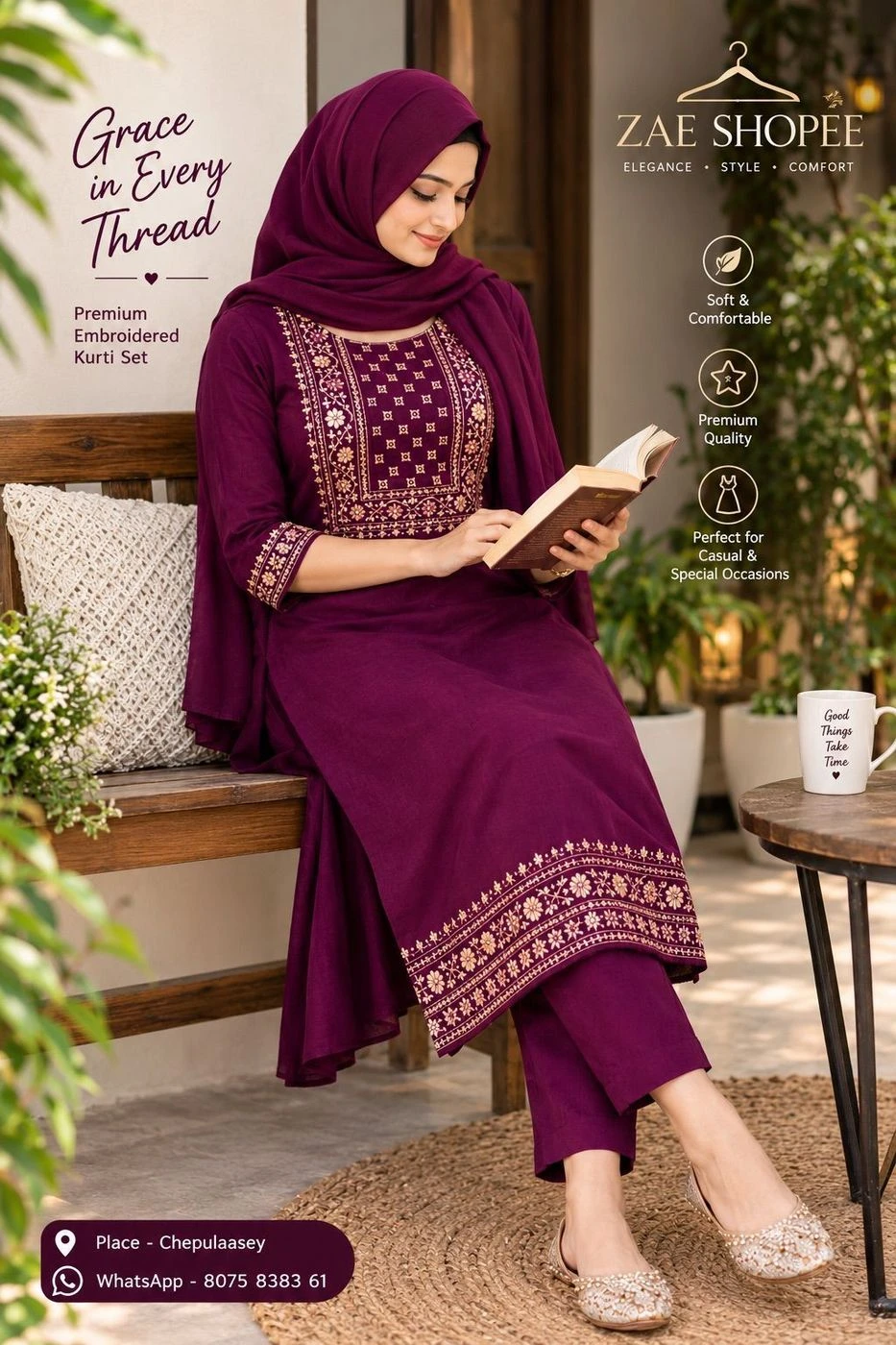AYAN WINE EMBROIDERD KURTI 1