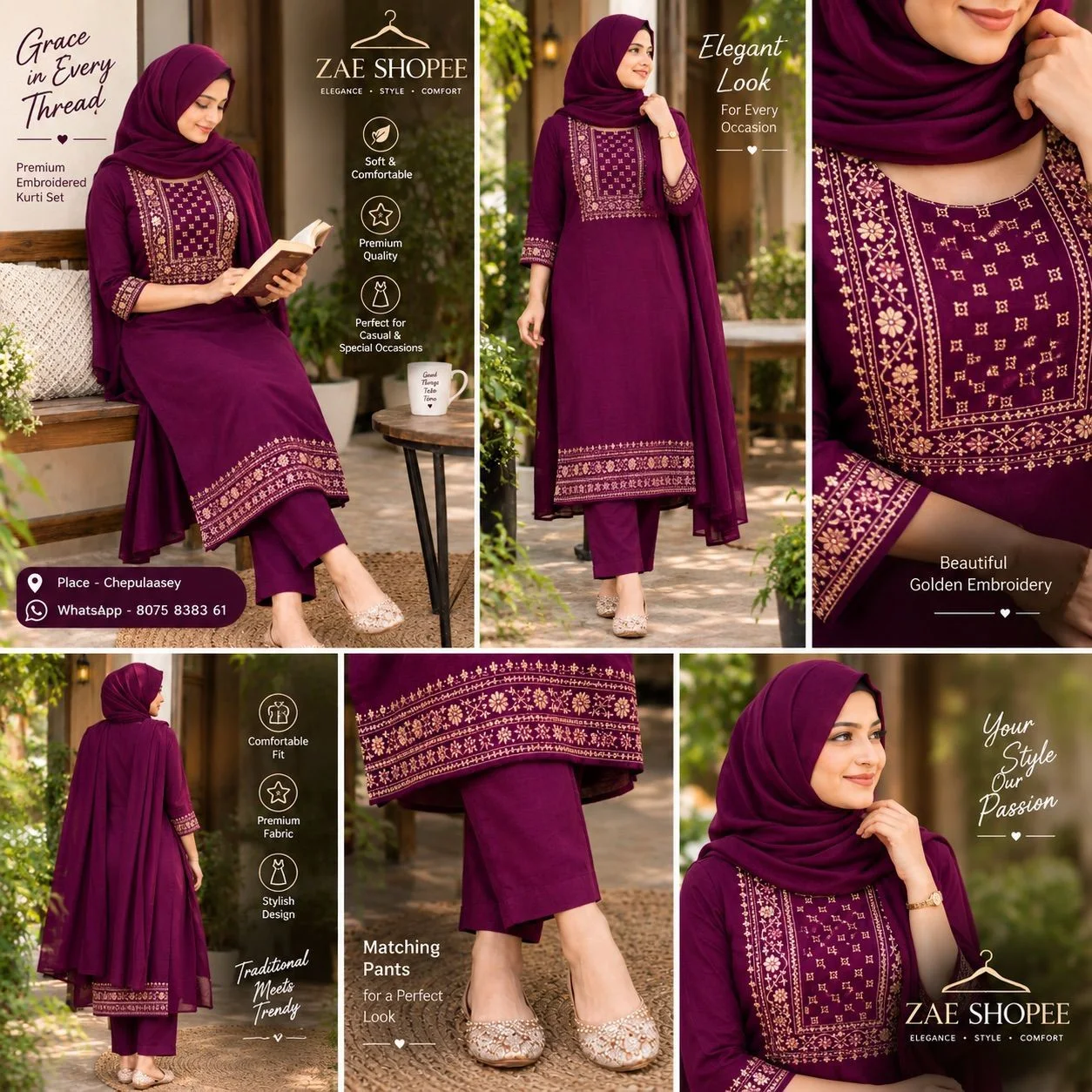 AYAN WINE EMBROIDERD KURTI 2