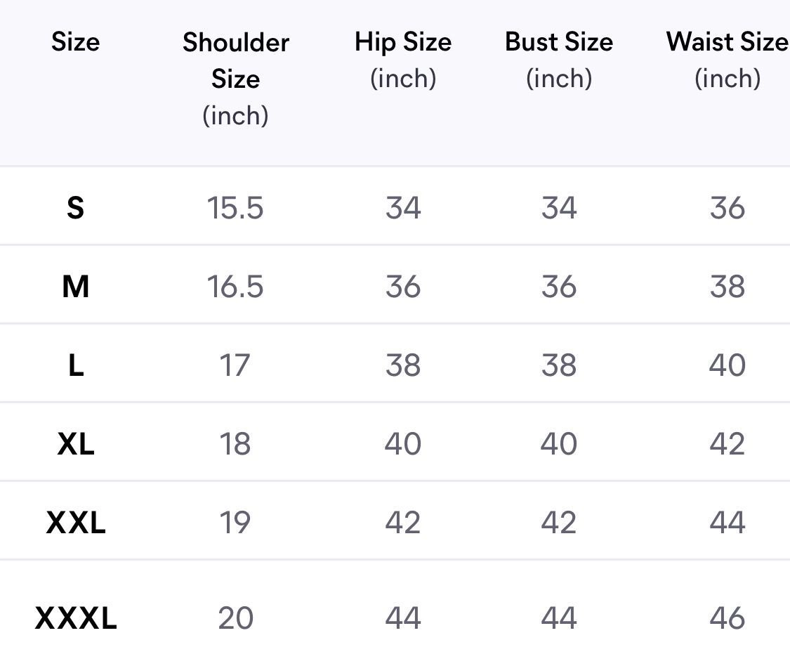 Size chart
