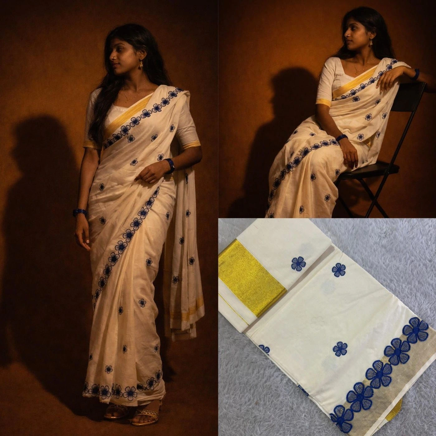 AKIRITHI - Blue Scalop Work Cotton Saree 3