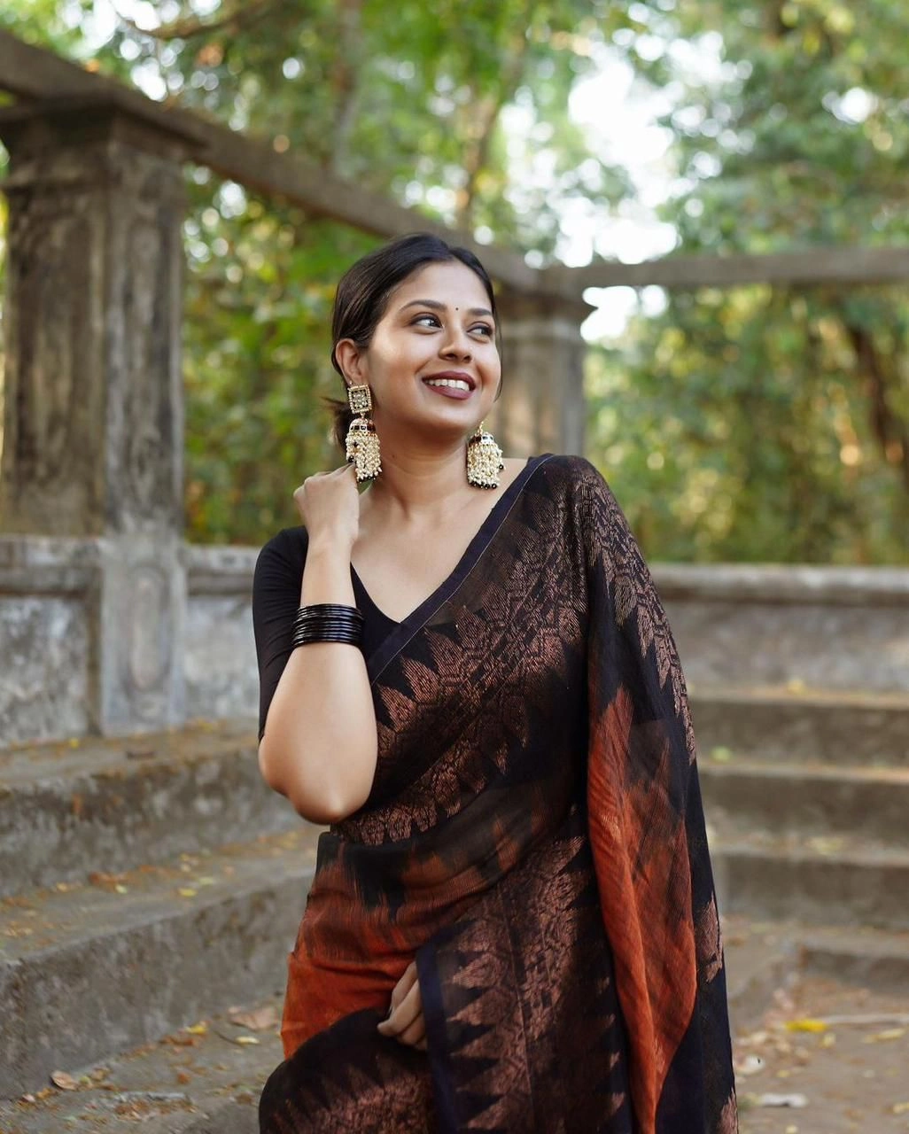 Double side temple korvai cotton saree. 1