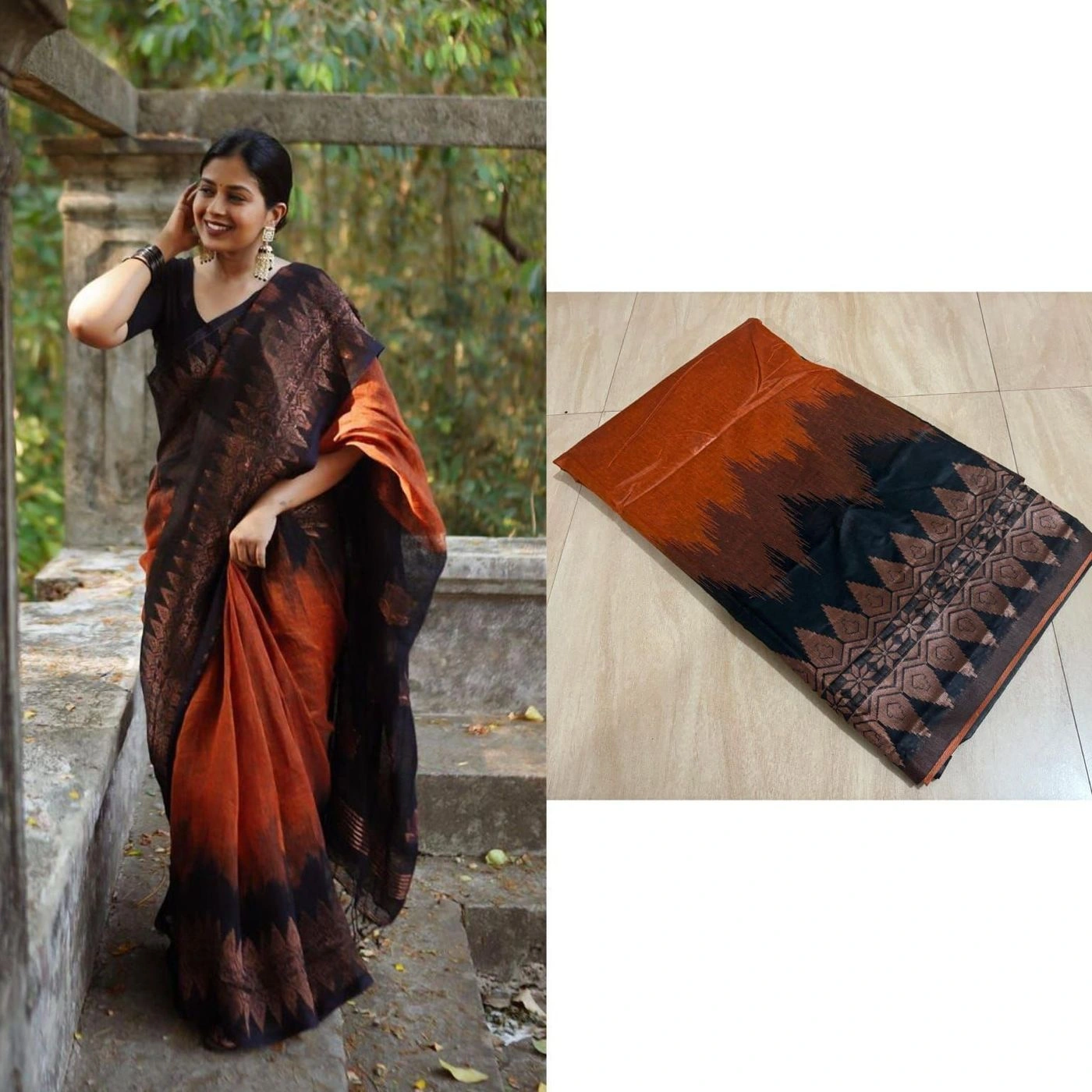 Double side temple korvai cotton saree. 2