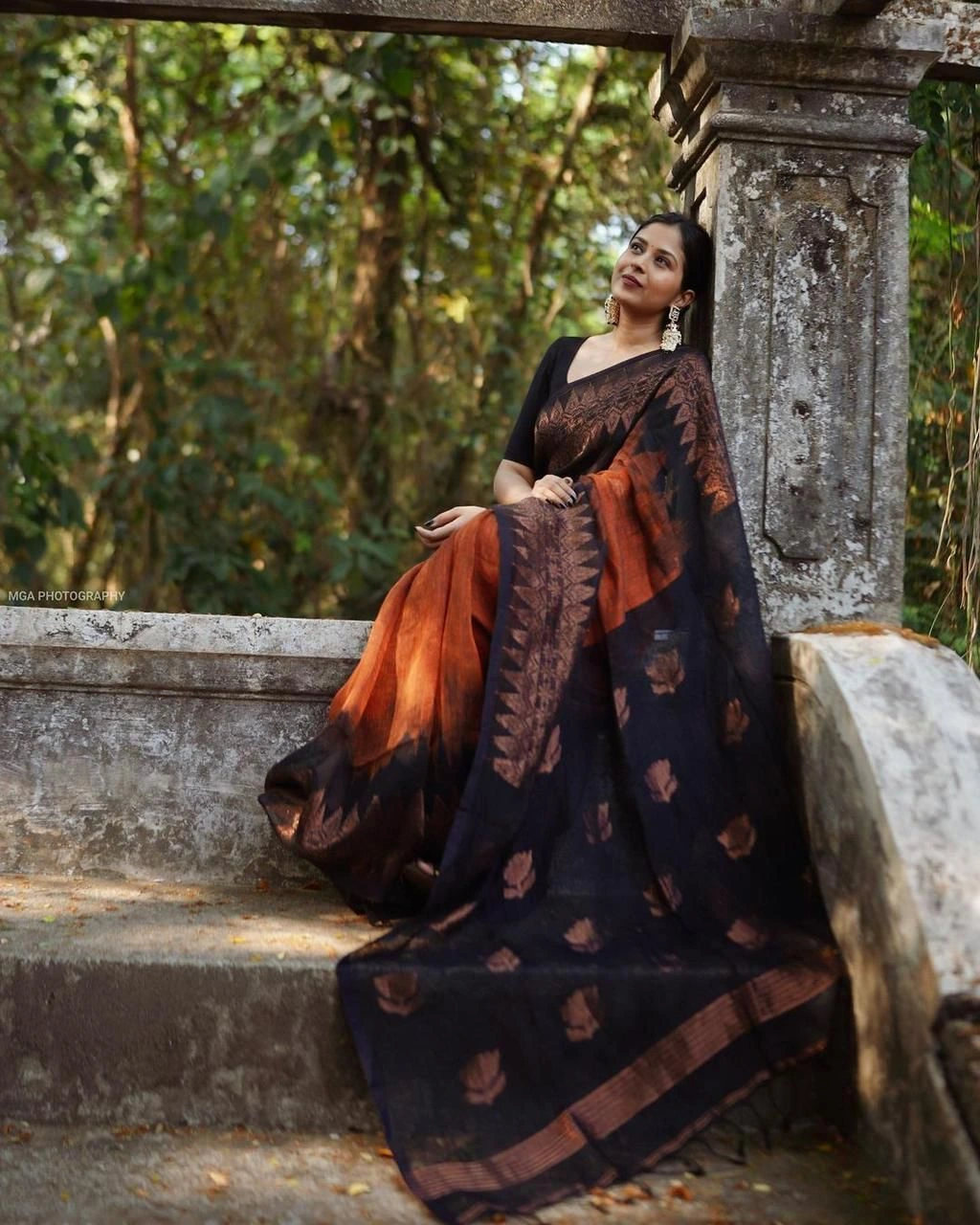 Double side temple korvai cotton saree. 4