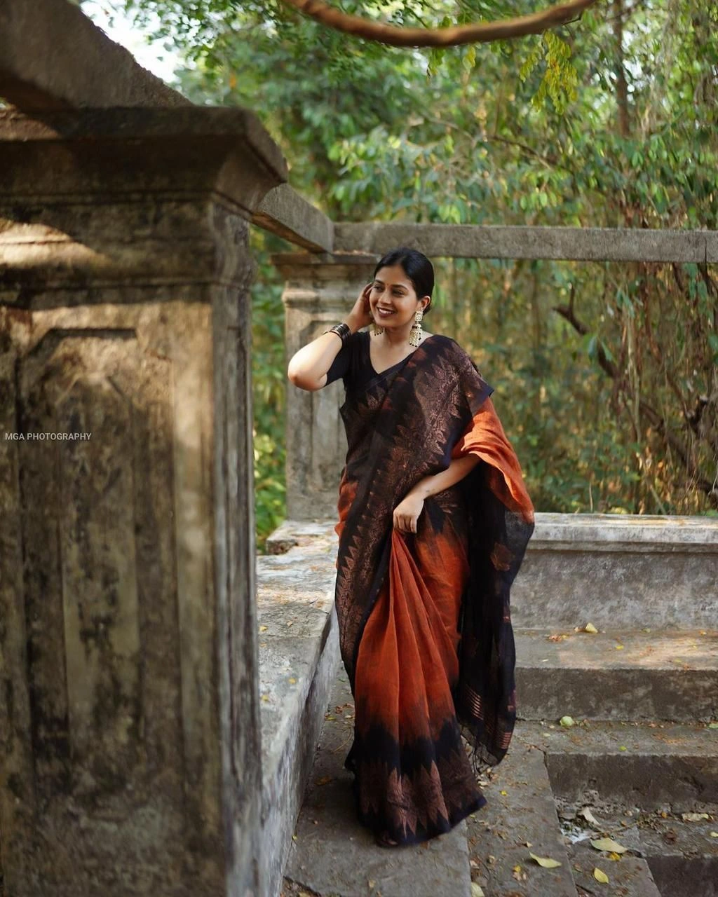 Double side temple korvai cotton saree. 5