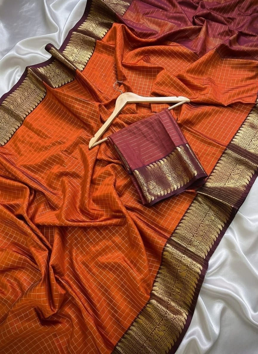 Checks Design Semi Kanchi Sarees* 2