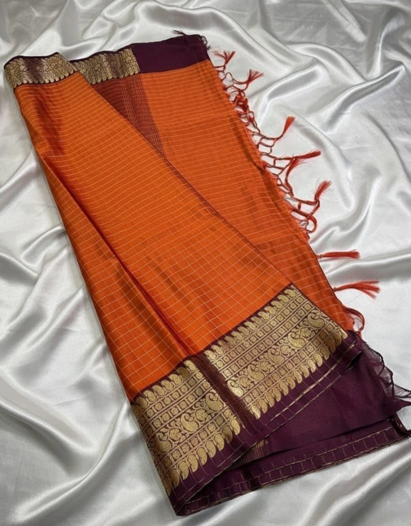 Checks Design Semi Kanchi Sarees* 3