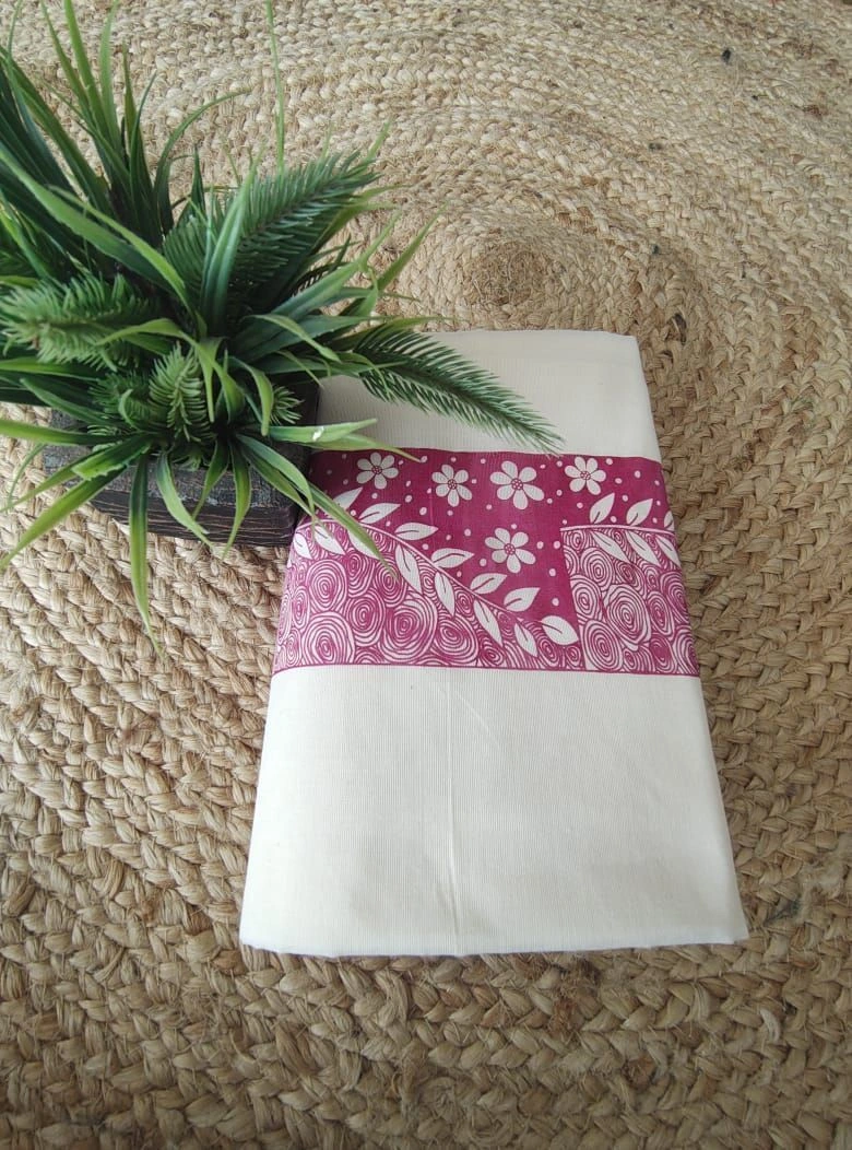 Elegant Printed Cotton Settu Mundu With Matching Blouse Piece ( Blouse Piece extra ₹180) 8