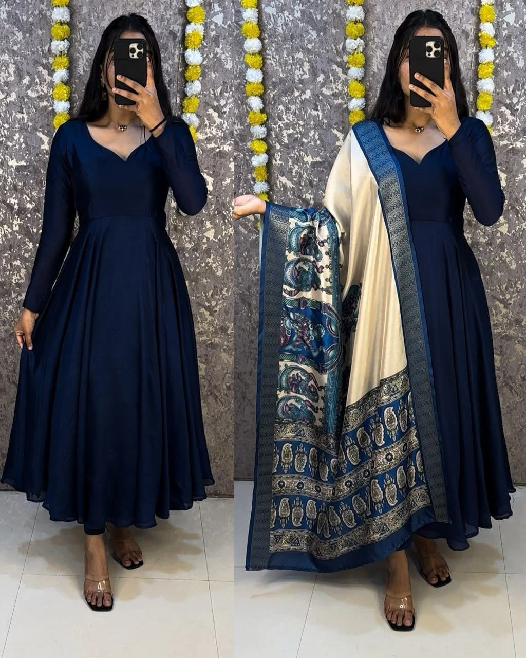 Beautiful Anarkali with trending kalamkari dupatta* 3