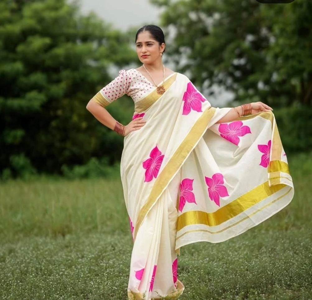 *👉  ONAM Special Collection* Pure cotton hand painted Saree. 2