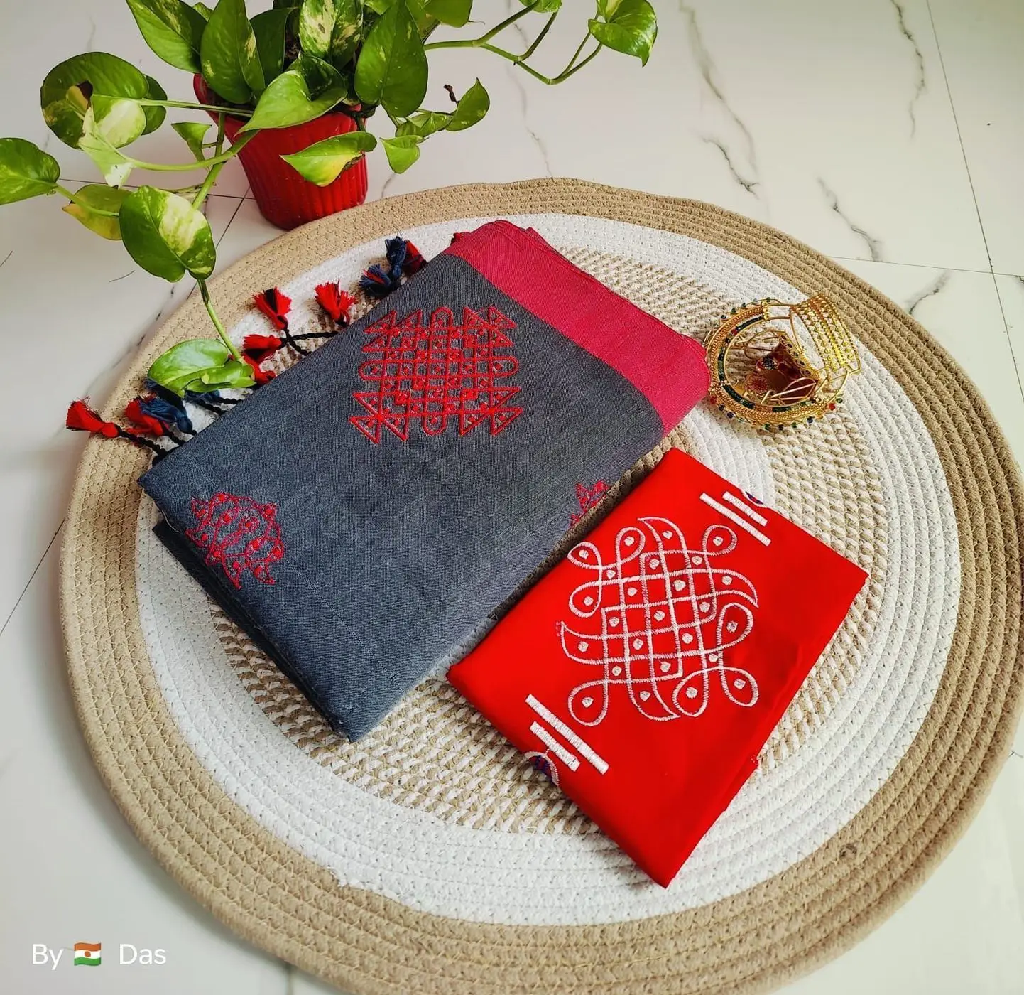 Cotton Beautiful Rangoli  Design Embroidery 🪡 Worked  Saree* 1