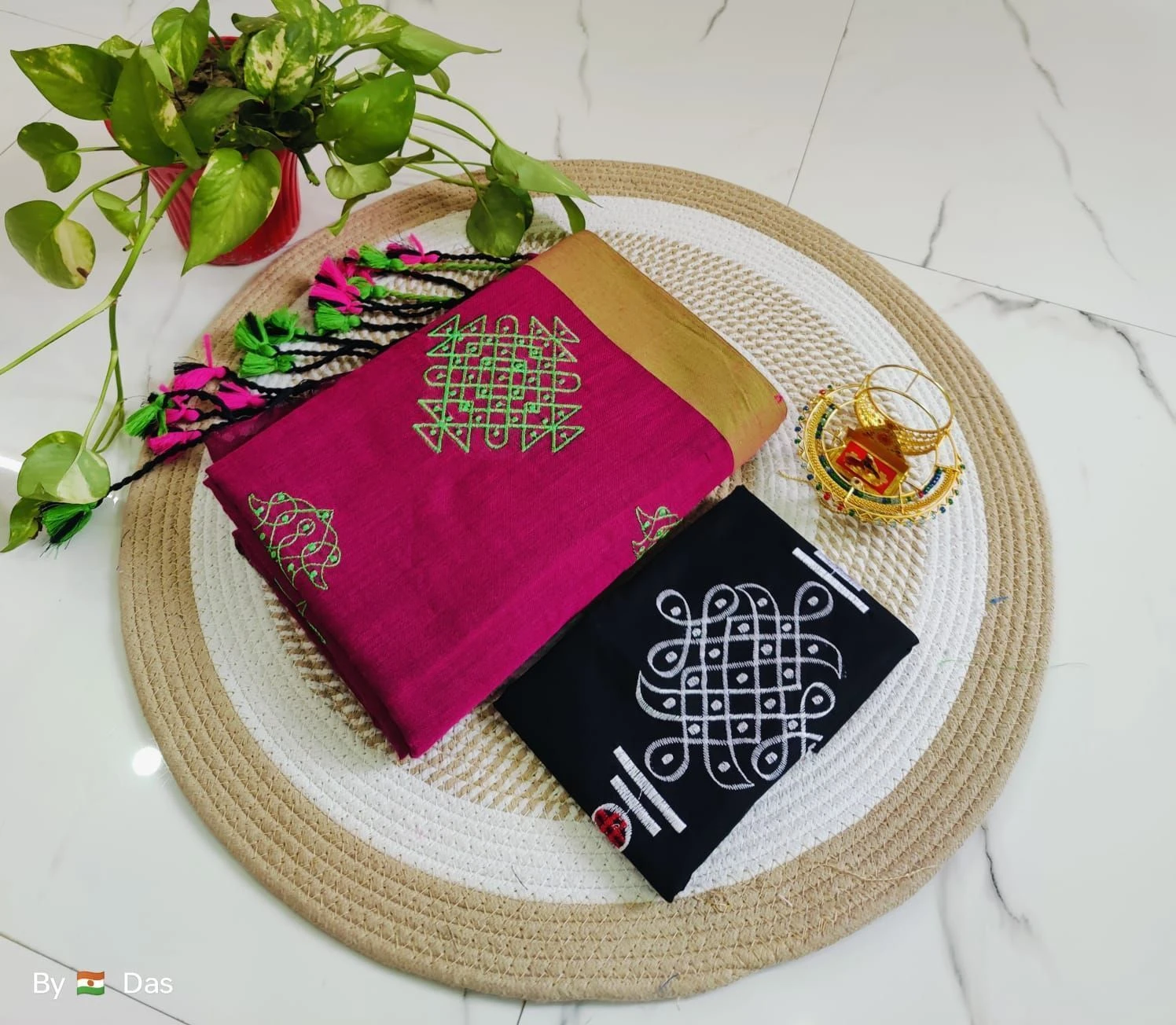 Cotton Beautiful Rangoli  Design Embroidery 🪡 Worked  Saree* 3