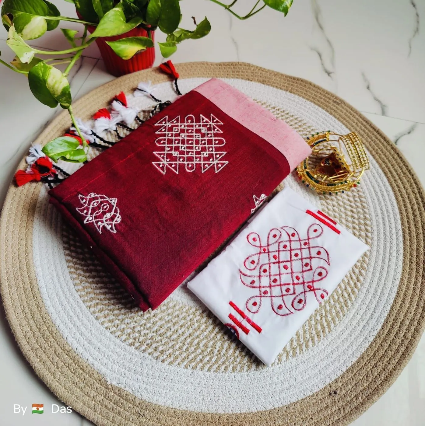 Cotton Beautiful Rangoli  Design Embroidery 🪡 Worked  Saree* 4