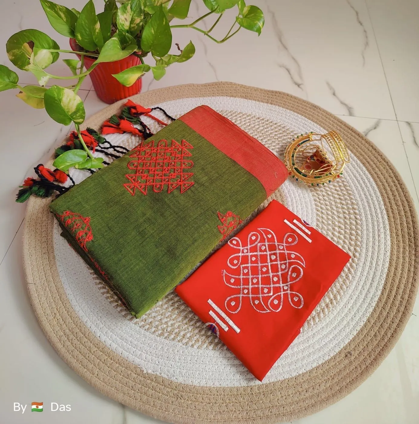 Cotton Beautiful Rangoli  Design Embroidery 🪡 Worked  Saree* 5