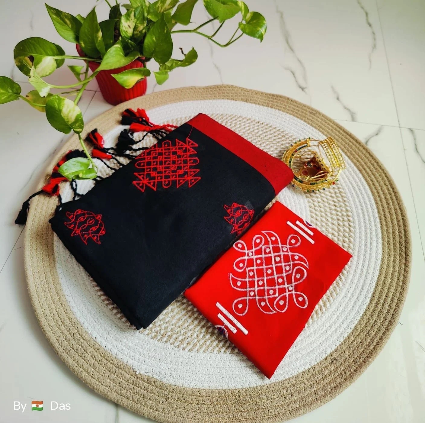 Cotton Beautiful Rangoli  Design Embroidery 🪡 Worked  Saree* 6