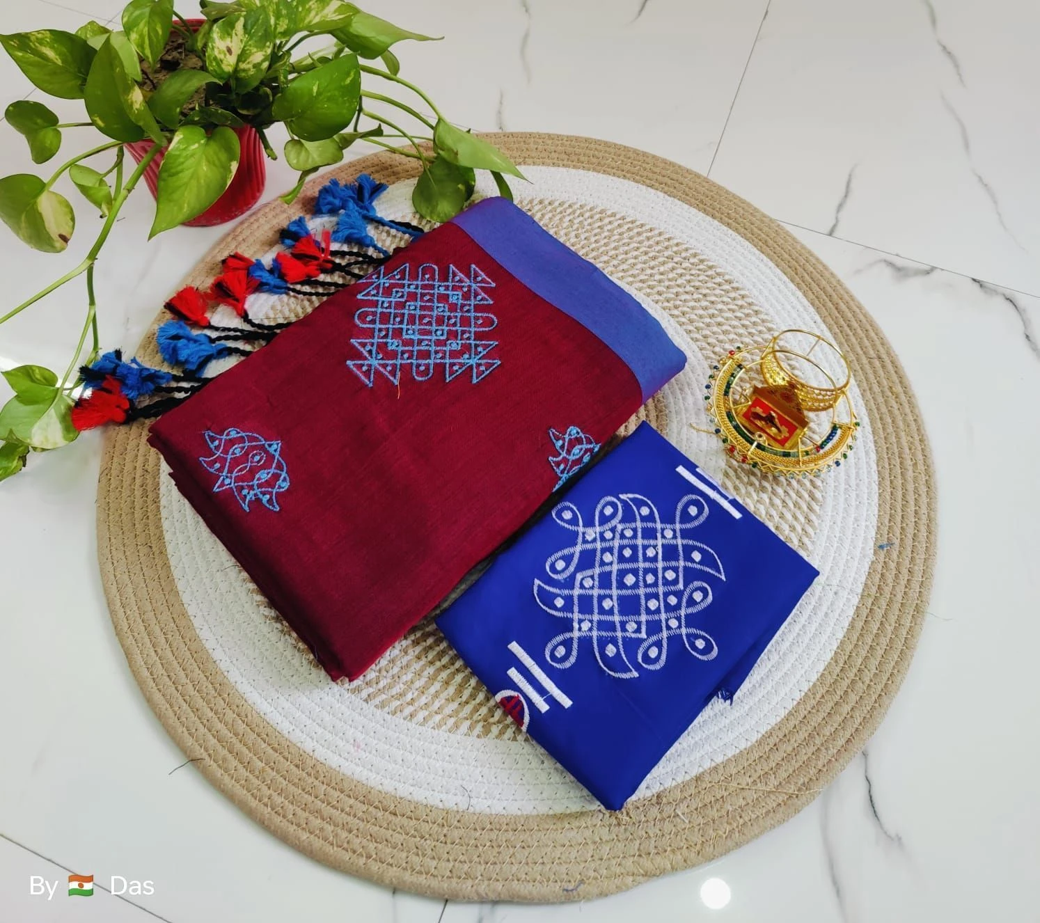 Cotton Beautiful Rangoli  Design Embroidery 🪡 Worked  Saree* 7