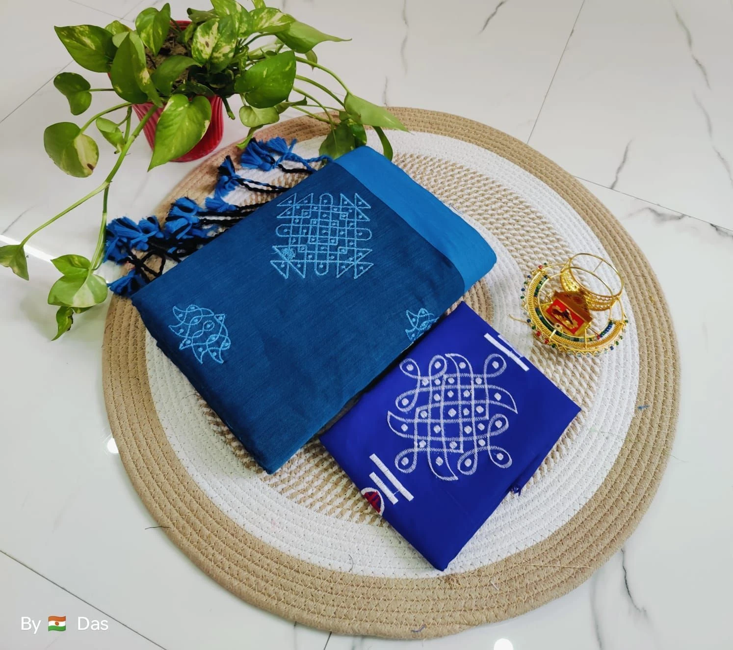 Cotton Beautiful Rangoli  Design Embroidery 🪡 Worked  Saree* 8