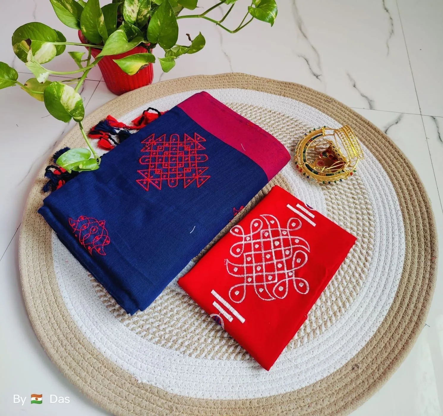 Cotton Beautiful Rangoli  Design Embroidery 🪡 Worked  Saree* 9