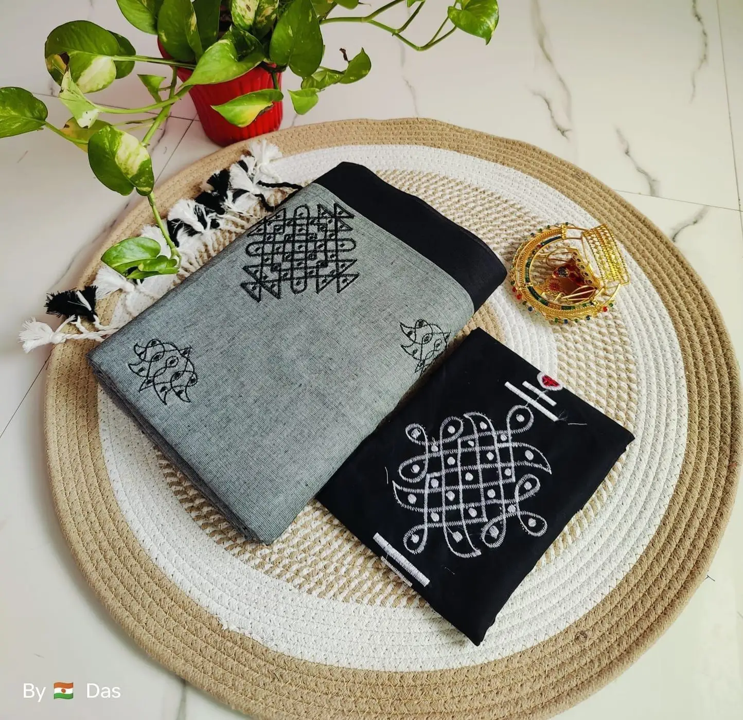 Cotton Beautiful Rangoli  Design Embroidery 🪡 Worked  Saree* 10