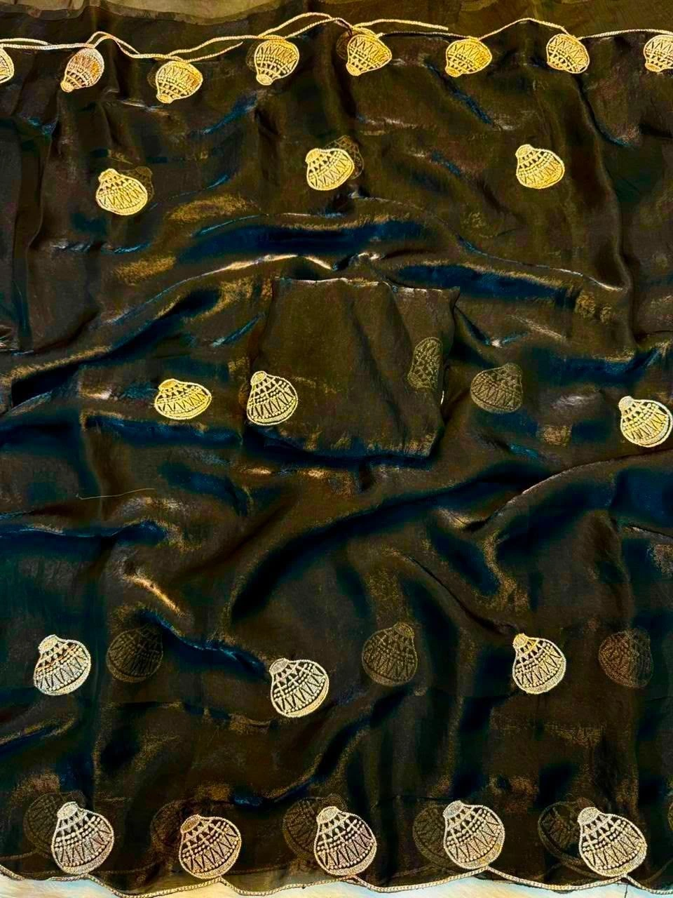 Space Sattin Multi Embrodairy Work Saree With blouse. 3