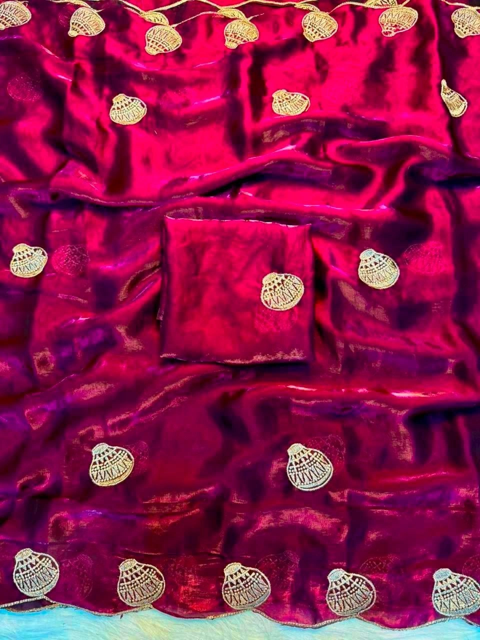 Space Sattin Multi Embrodairy Work Saree With blouse. 4
