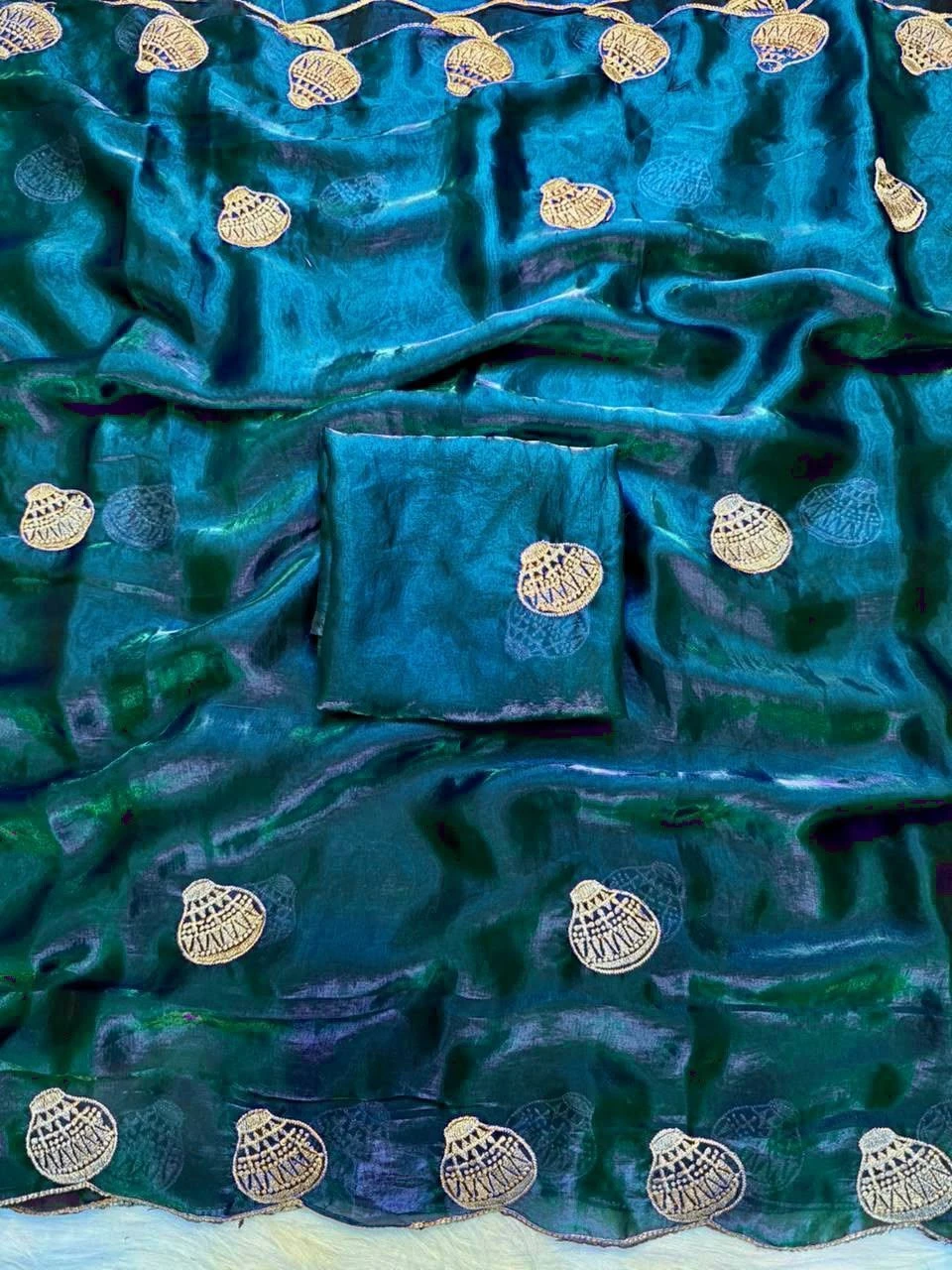 Space Sattin Multi Embrodairy Work Saree With blouse. 5