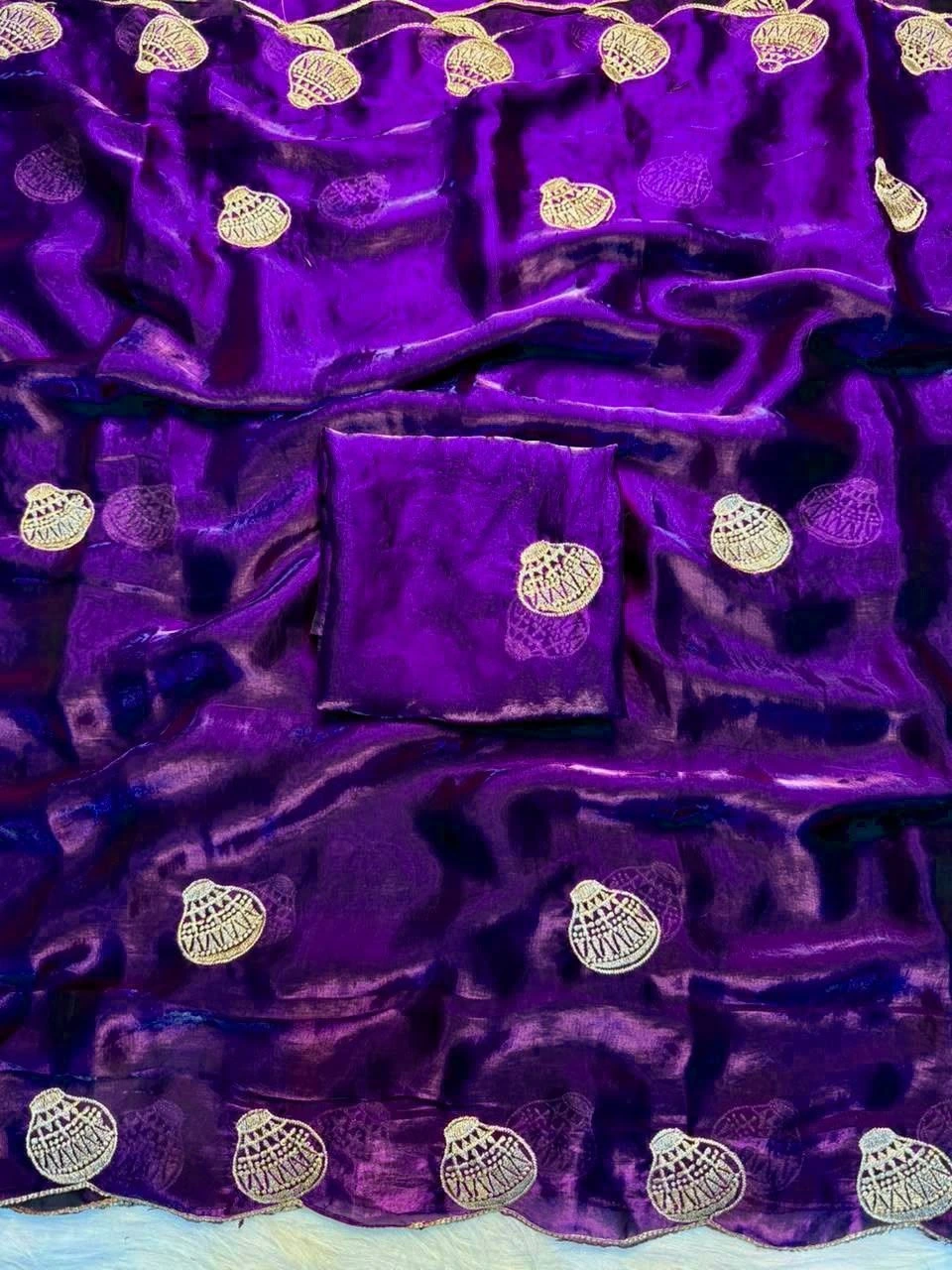 Space Sattin Multi Embrodairy Work Saree With blouse. 6