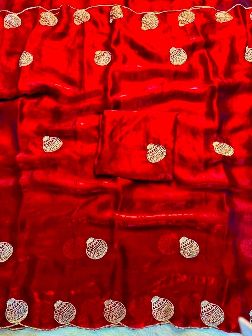 Space Sattin Multi Embrodairy Work Saree With blouse. 7