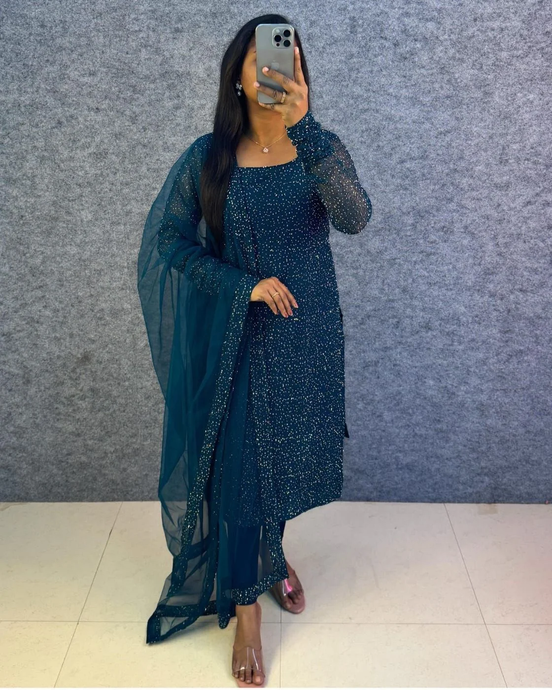 Beautiful Anarkali with trending kalamkari dupatta* 4