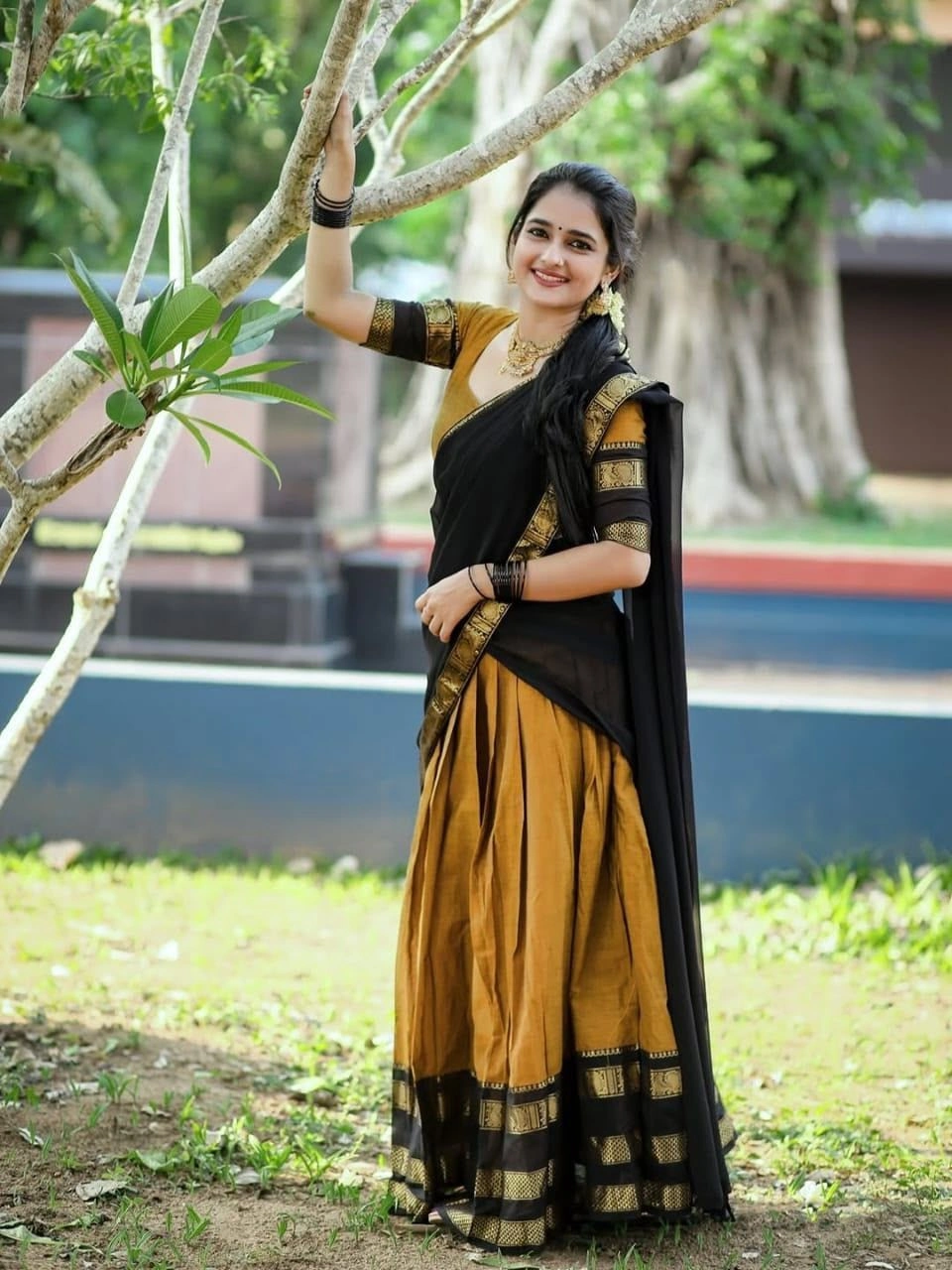 Kanjivaram Lehenga with Blouse, Dupatta, Drawstring. 2