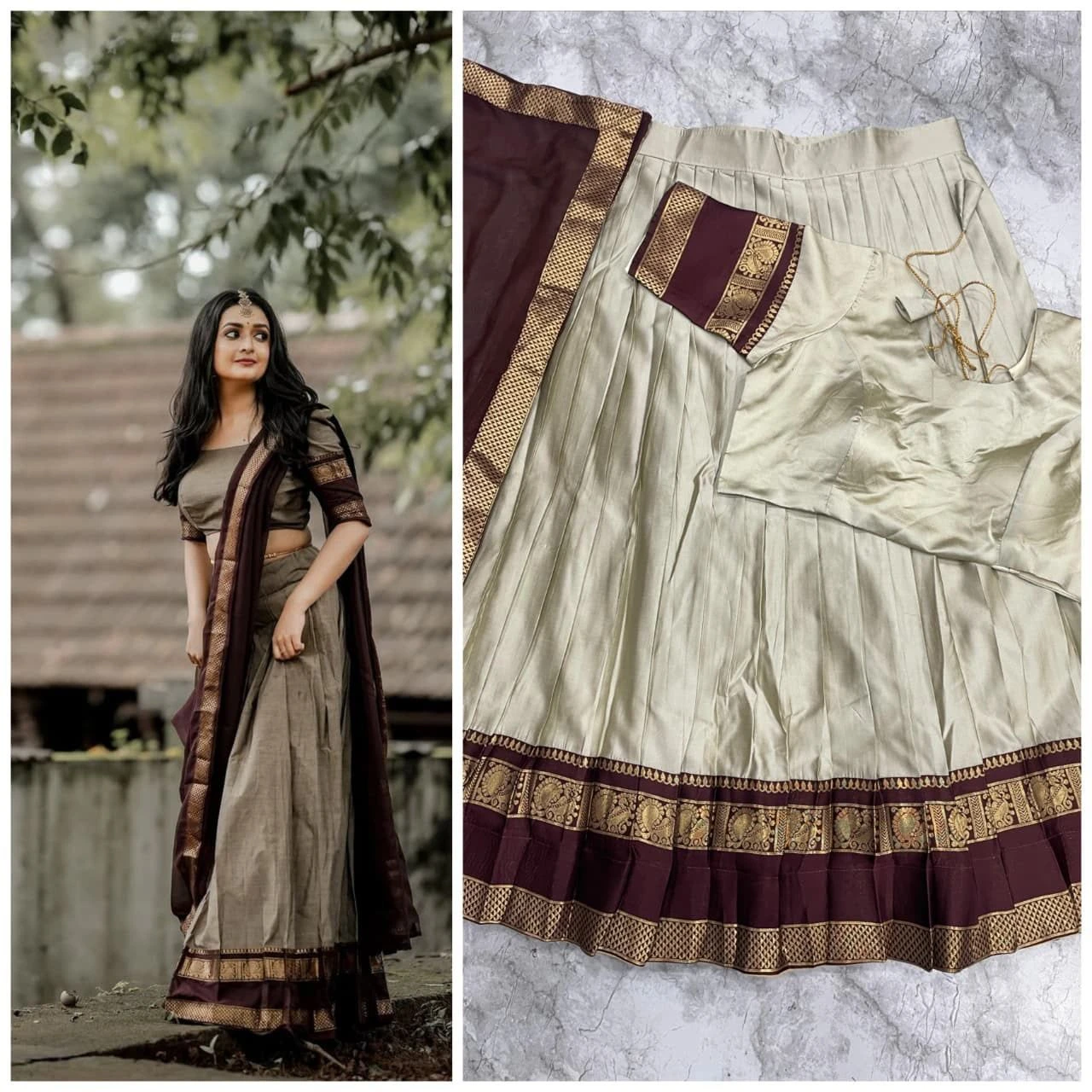 Kanjivaram Lehenga with Blouse, Dupatta, Drawstring. 9