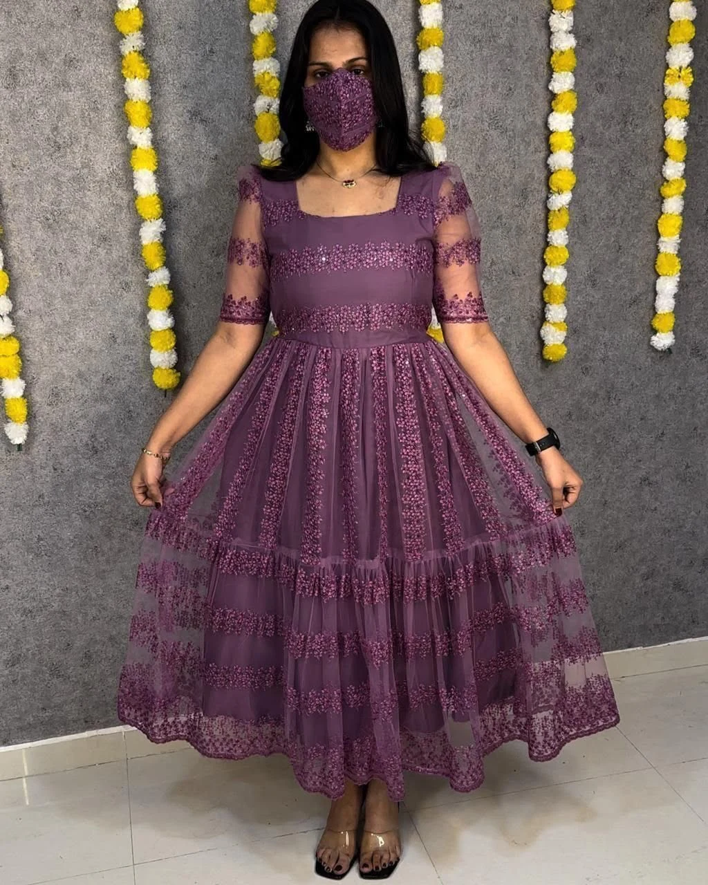 Beautiful flower-embroidery work frocks 1